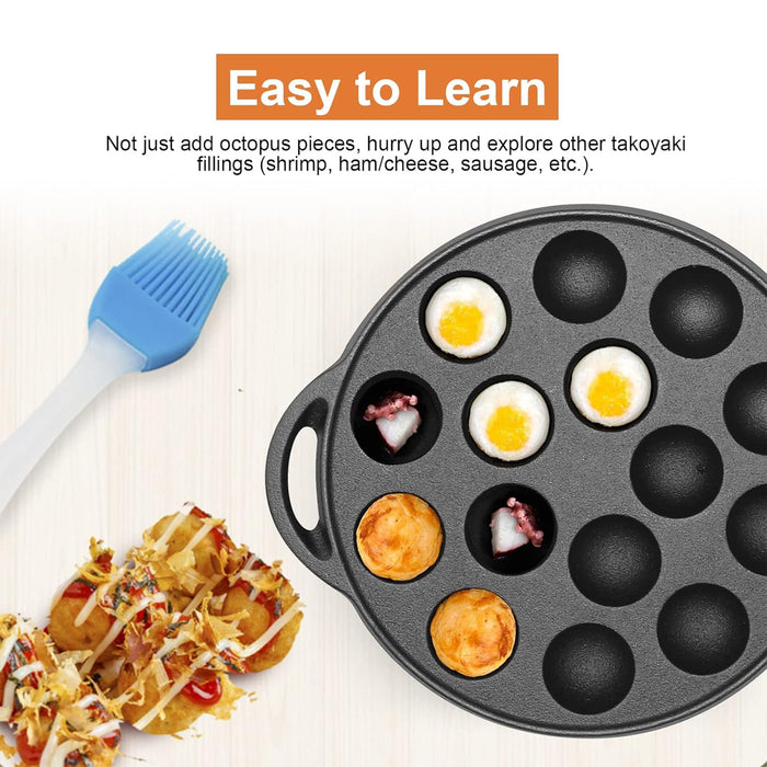 Cast Iron Takoyaki Pan 15 Holes Non-Coated for Octopus Balls and Croquettes