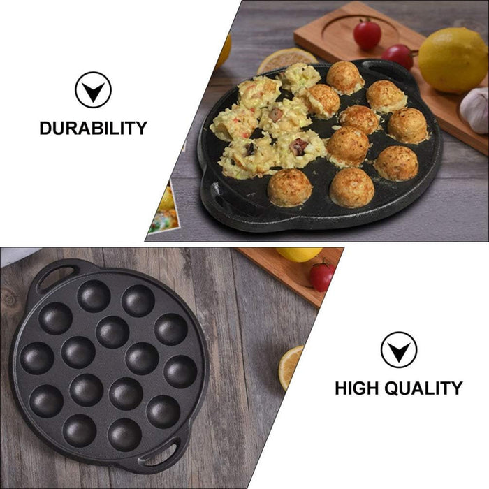 Cast Iron Takoyaki Pan 15 Holes Non-Coated for Octopus Balls and Croquettes