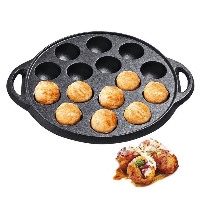 Cast Iron Takoyaki Pan 15 Holes Non-Coated for Octopus Balls and Croquettes