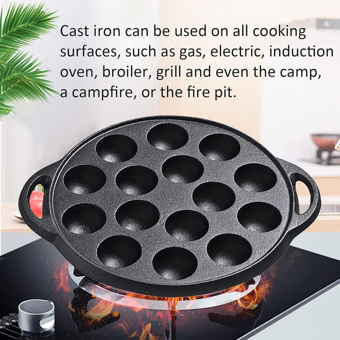 Cast Iron Takoyaki Pan 15 Holes Non-Coated for Octopus Balls and Croquettes