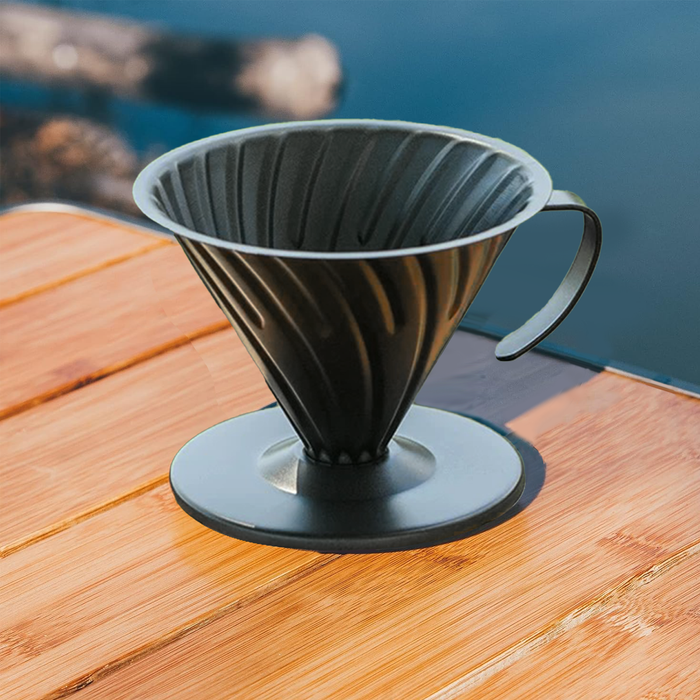 Stainless Steel Coffee Filter Cup with Handle Matte Black