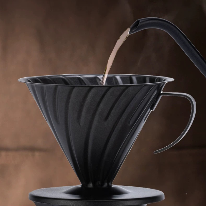 Stainless Steel Coffee Filter Cup with Handle Matte Black