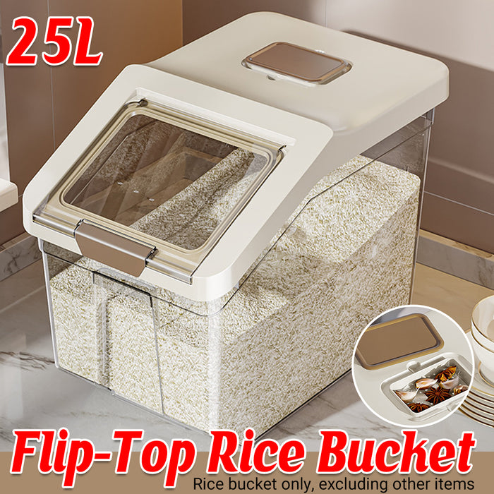 25L Transparent Rice Storage Bucket with Flip-Top Lid Seal