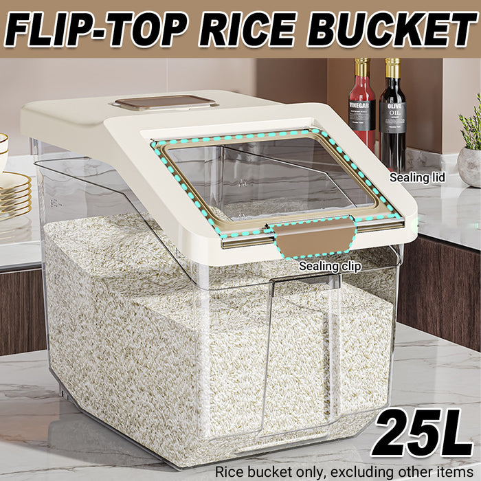 25L Transparent Rice Storage Bucket with Flip-Top Lid Seal