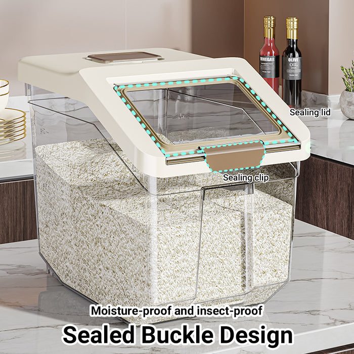 25L Transparent Rice Storage Bucket with Flip-Top Lid Seal