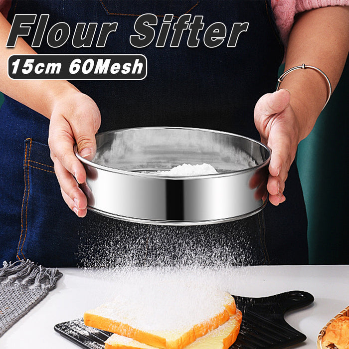 304 Stainless Steel Flour Sieve 15cm Fine 60-Mesh for Baking and Straining