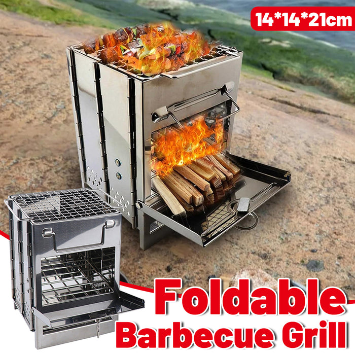 Foldable Stainless Steel BBQ Grill Multi-Fuel Camping Stove 14 x 14 x 21 cm
