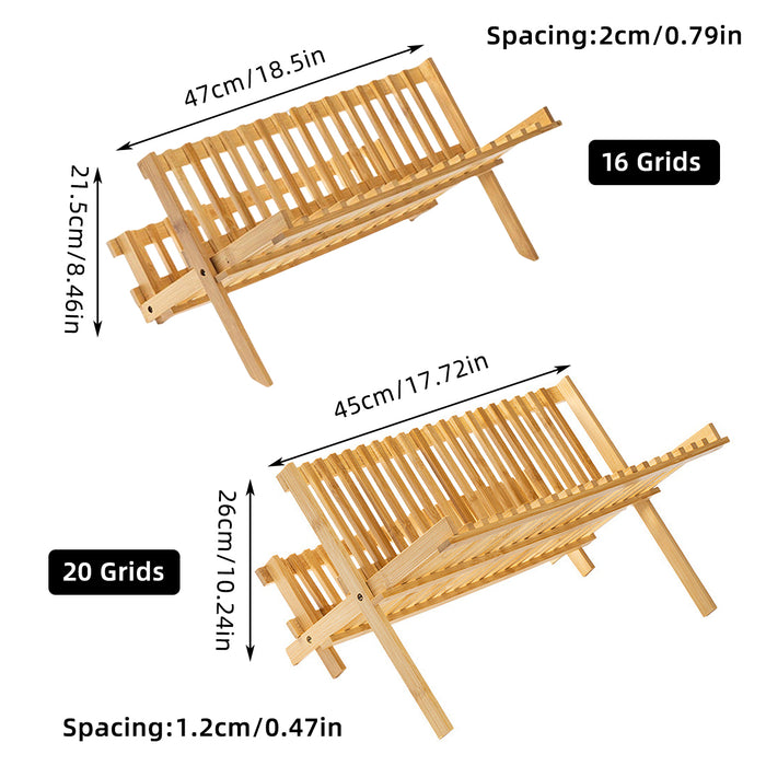 Bamboo 2-Tier Dish Drying Rack Foldable Ventilated Design
