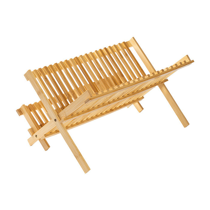 Bamboo 2-Tier Dish Drying Rack Foldable Ventilated Design