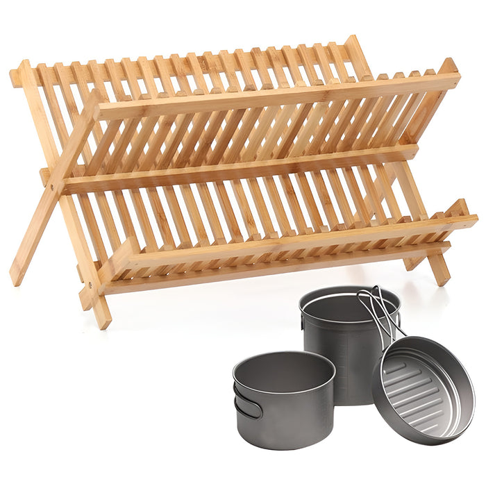 Bamboo 2-Tier Dish Drying Rack Foldable Ventilated Design