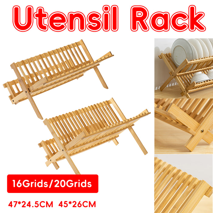 Bamboo 2-Tier Dish Drying Rack Foldable Ventilated Design