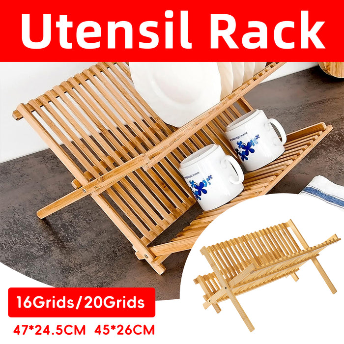 Bamboo 2-Tier Dish Drying Rack Foldable Ventilated Design