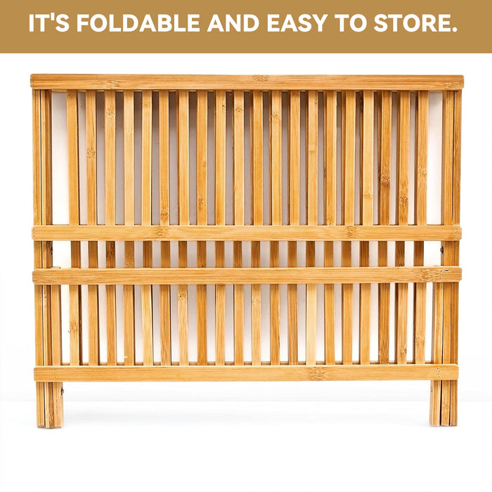 Bamboo 2-Tier Dish Drying Rack Foldable Ventilated Design