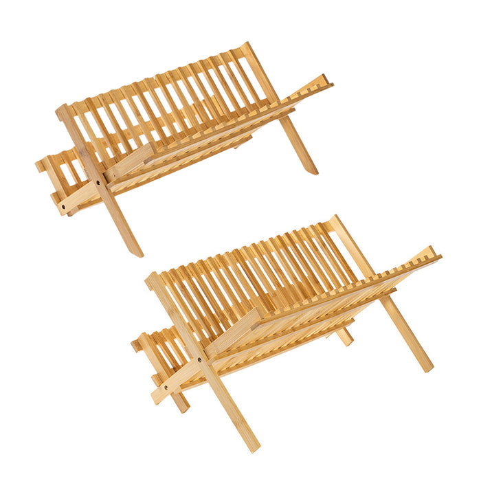 Bamboo 2-Tier Dish Drying Rack Foldable Ventilated Design