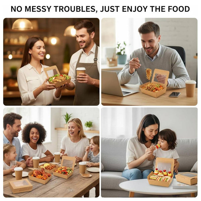 50 Pcs Kraft Paper Lunch Takeaway Boxes with Single Window 700ml or 900ml