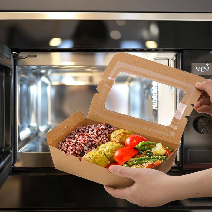 50 Pcs Kraft Paper Lunch Takeaway Boxes with Single Window 700ml or 900ml