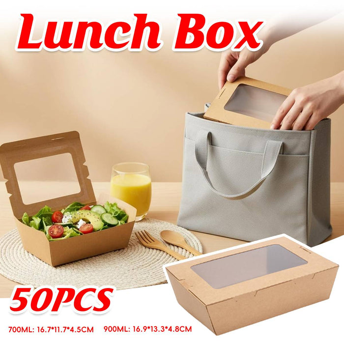 50 Pcs Kraft Paper Lunch Takeaway Boxes with Single Window 700ml or 900ml