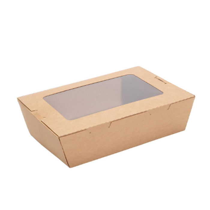 50 Pcs Kraft Paper Lunch Takeaway Boxes with Single Window 700ml or 900ml