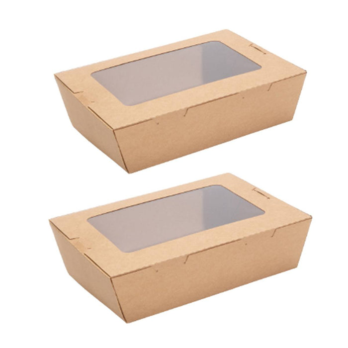50 Pcs Kraft Paper Lunch Takeaway Boxes with Single Window 700ml or 900ml