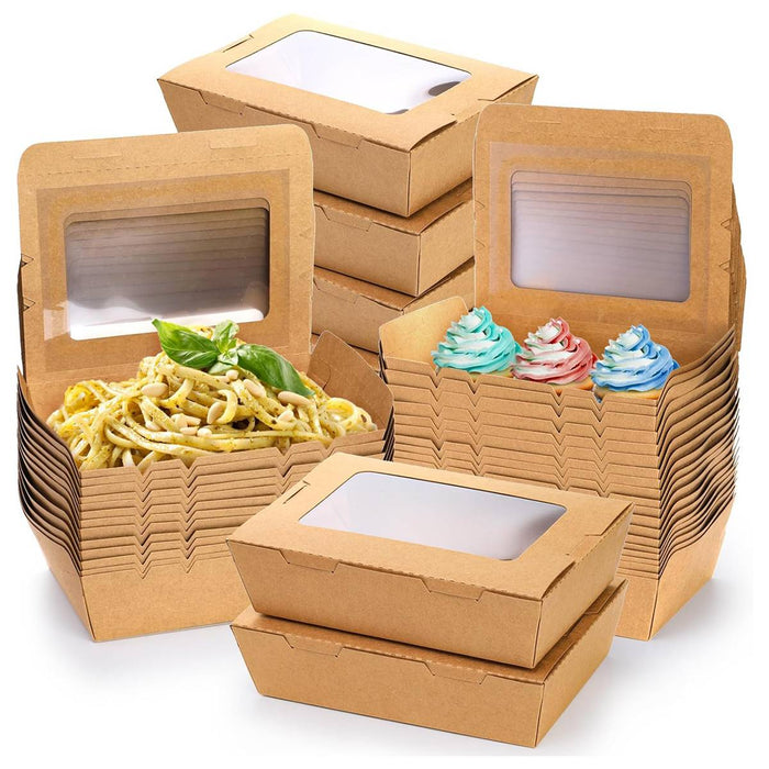 50 Pcs Kraft Paper Lunch Takeaway Boxes with Single Window 700ml or 900ml