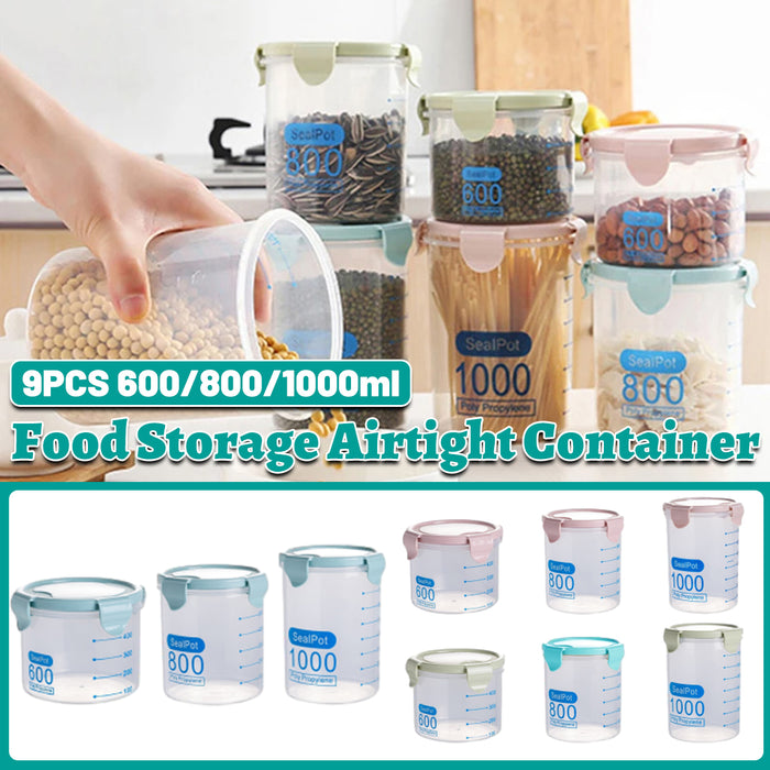 9 Pcs Airtight Food Storage Jars with Snap-Seal Lids