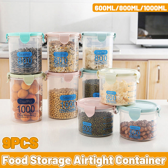 9 Pcs Airtight Food Storage Jars with Snap-Seal Lids