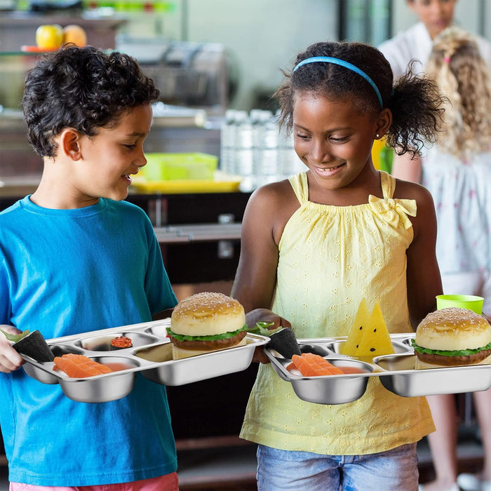 8pcs Stainless Steel Divided Dinner Plates Square Fast Food Plate