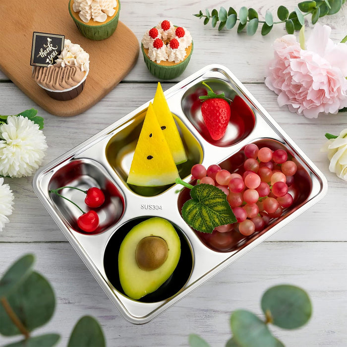 8pcs Stainless Steel Divided Dinner Plates Square Fast Food Plate