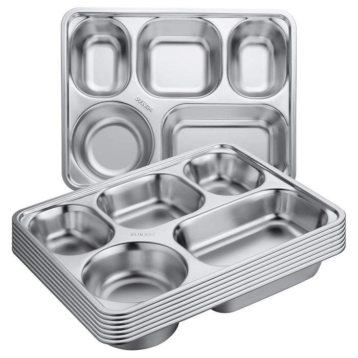 8pcs Stainless Steel Divided Dinner Plates Square Fast Food Plate