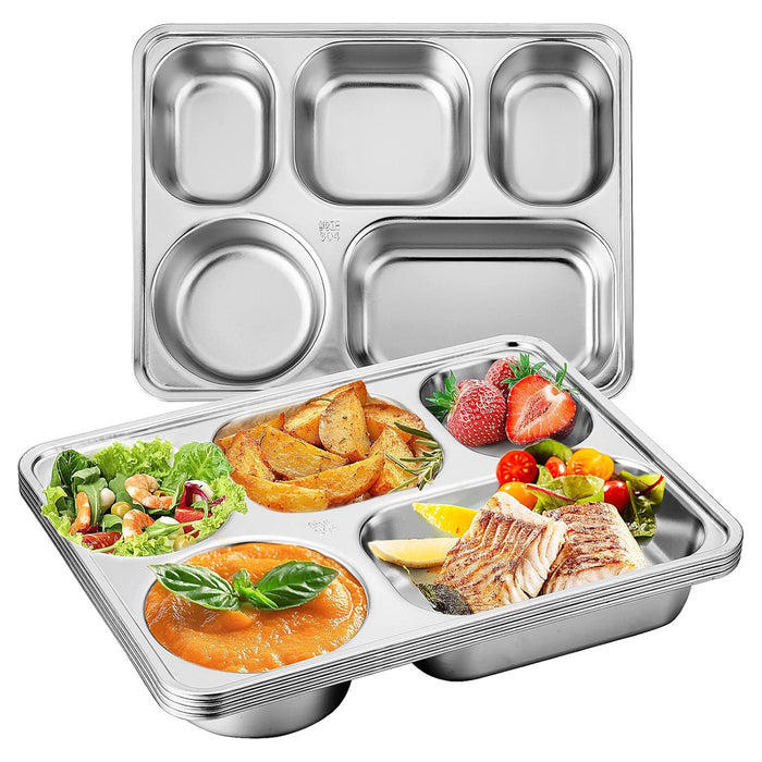 8pcs Stainless Steel Divided Dinner Plates Square Fast Food Plate