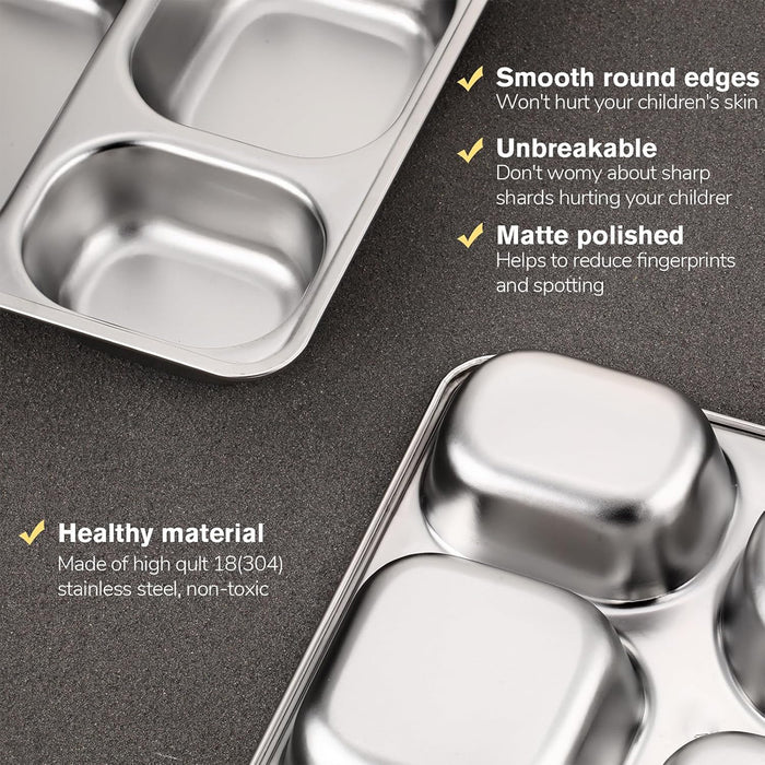 8pcs Stainless Steel Divided Dinner Plates Square Fast Food Plate