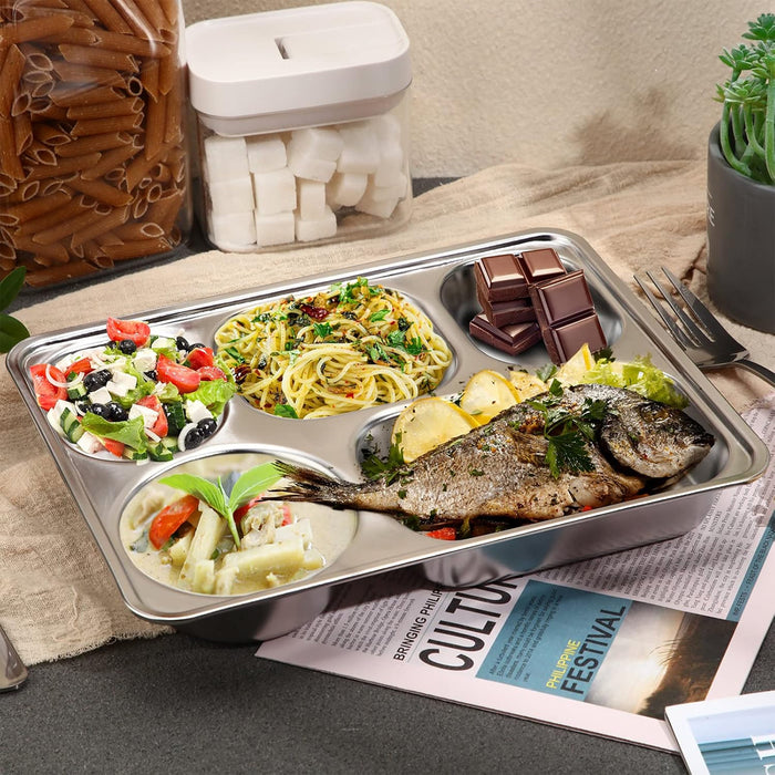 8pcs Stainless Steel Divided Dinner Plates Square Fast Food Plate