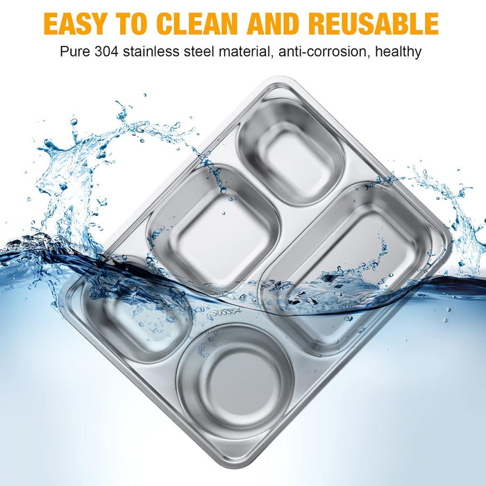 8pcs Stainless Steel Divided Dinner Plates Square Fast Food Plate