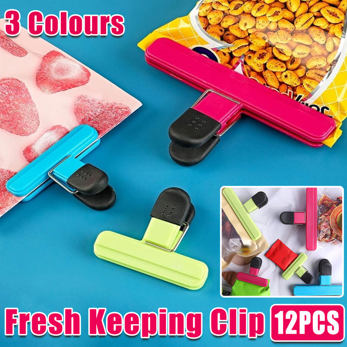 12 Pcs Plastic Bag Clips ABS with Metal Springs 2 Sizes