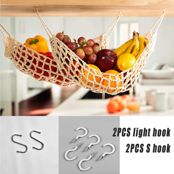 Under Desk Hanging Fruit Basket Cotton Net 68 cm Kitchen Storage Organizer