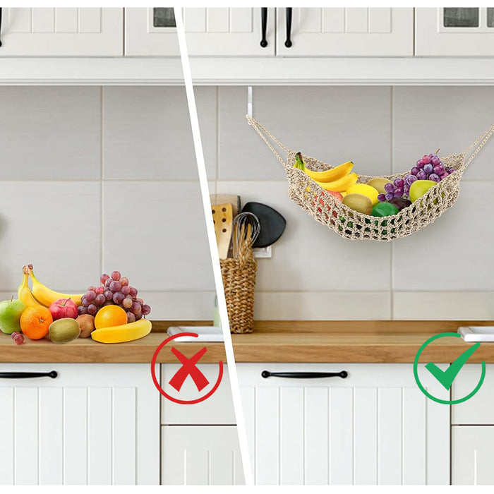 Under Desk Hanging Fruit Basket Cotton Net 68 cm Kitchen Storage Organizer