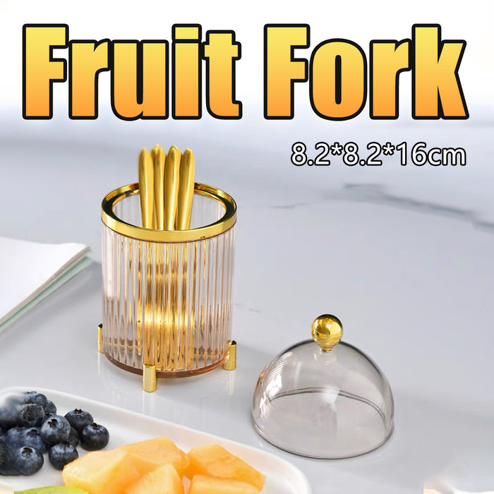 10 Pcs Stainless Steel Fruit Forks with Storage Bucket Fork 12.5 cm Bucket 8.2 x 16 cm