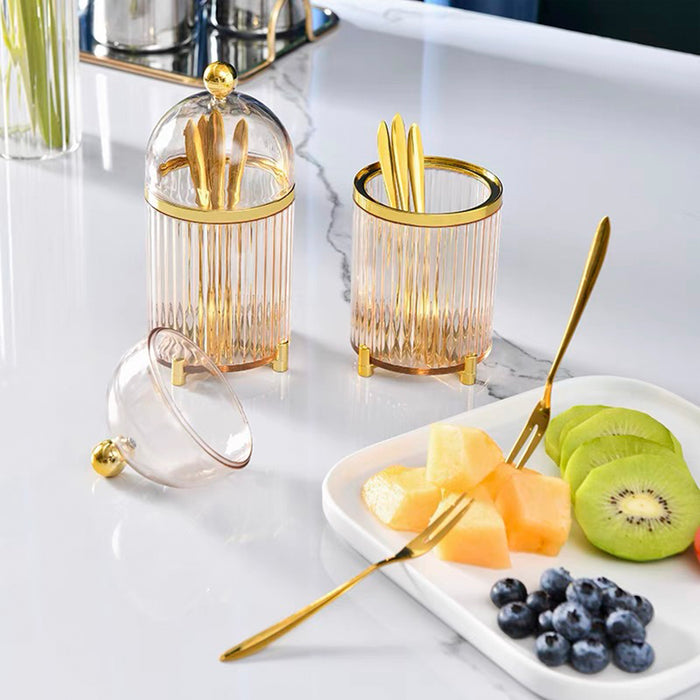 10 Pcs Stainless Steel Fruit Forks with Storage Bucket Fork 12.5 cm Bucket 8.2 x 16 cm