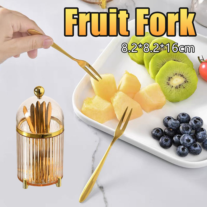 10 Pcs Stainless Steel Fruit Forks with Storage Bucket Fork 12.5 cm Bucket 8.2 x 16 cm