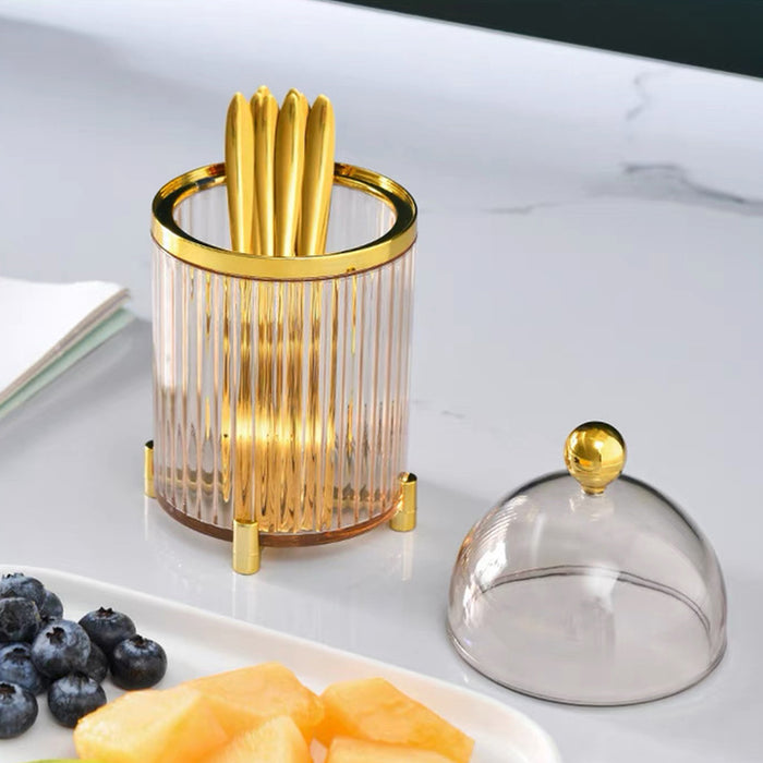 10 Pcs Stainless Steel Fruit Forks with Storage Bucket Fork 12.5 cm Bucket 8.2 x 16 cm
