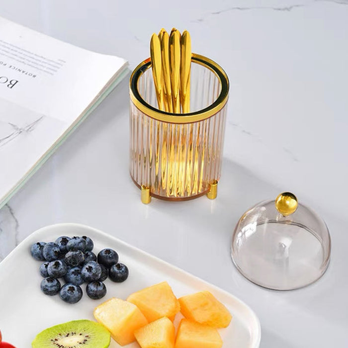 10 Pcs Stainless Steel Fruit Forks with Storage Bucket Fork 12.5 cm Bucket 8.2 x 16 cm