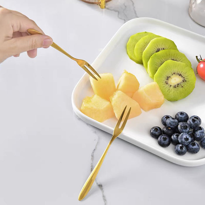 10 Pcs Stainless Steel Fruit Forks with Storage Bucket Fork 12.5 cm Bucket 8.2 x 16 cm