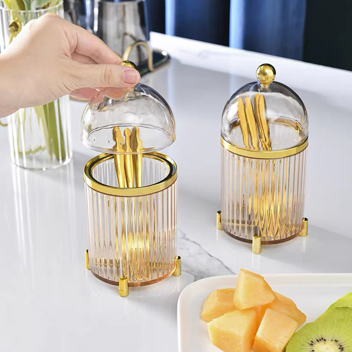 10 Pcs Stainless Steel Fruit Forks with Storage Bucket Fork 12.5 cm Bucket 8.2 x 16 cm