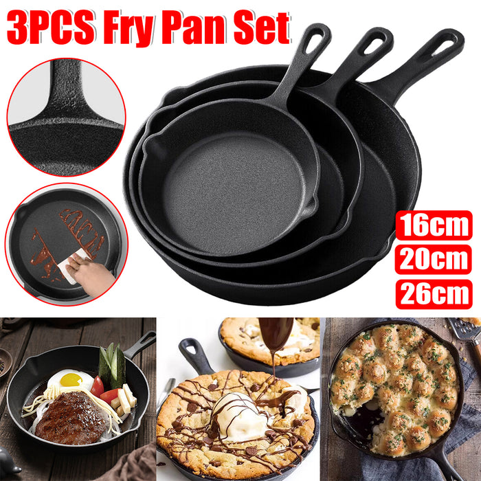 3Pcs Cast Iron Frying Pan Set Non-Stick for All Stovetops