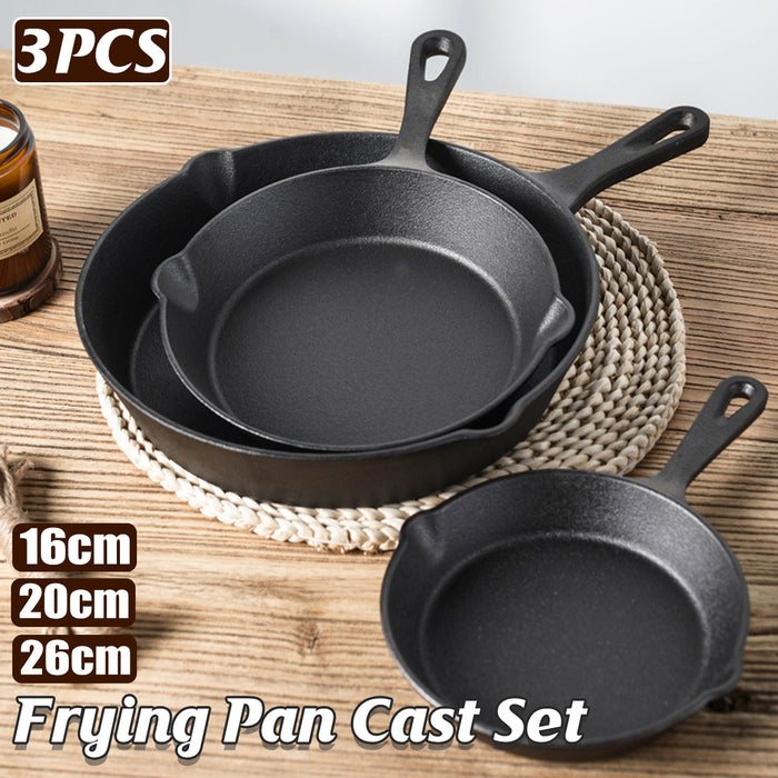3Pcs Cast Iron Frying Pan Set Non-Stick for All Stovetops