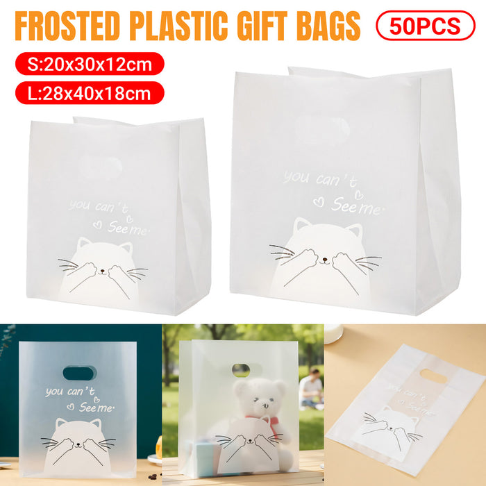 50 Pcs Frosted Plastic Gift Bags with Cat Print Reusable for Party and Wedding