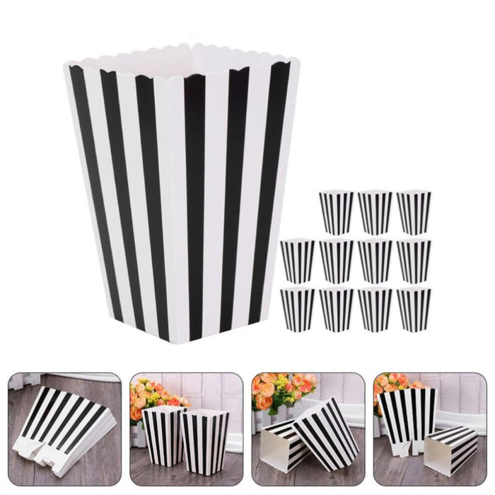 100 Pcs Food-Grade Striped Popcorn Boxes Large Capacity in Black or Gold