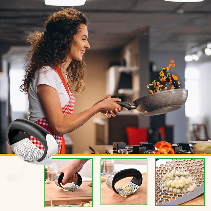 Stainless Steel Garlic Press with Arc Rocking Handle