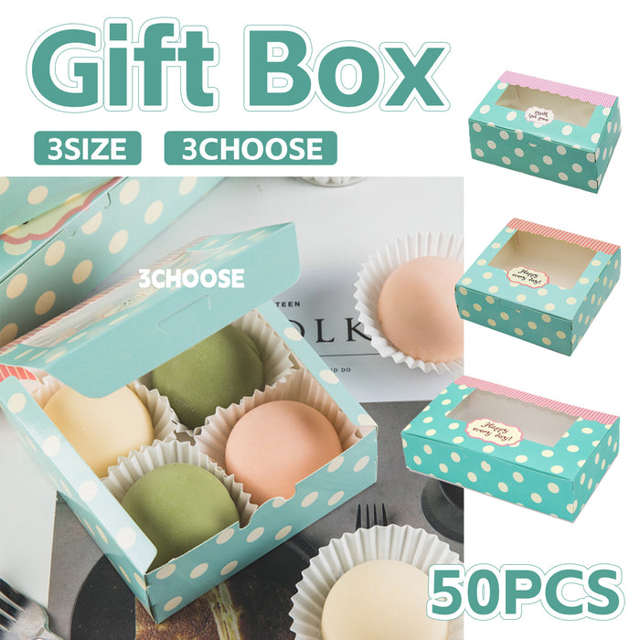 50 Pcs Dessert Gift Boxes with Transparent Window for 2 4 or 6 Pieces