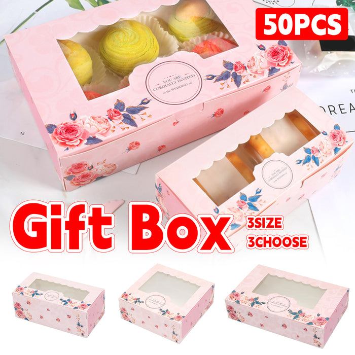 50 Pcs Dessert Gift Boxes with Transparent Window for 2 4 or 6 Pieces